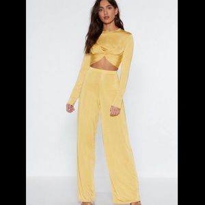 Nasty Gal Crop Top and Wide Leg pants set Yellow